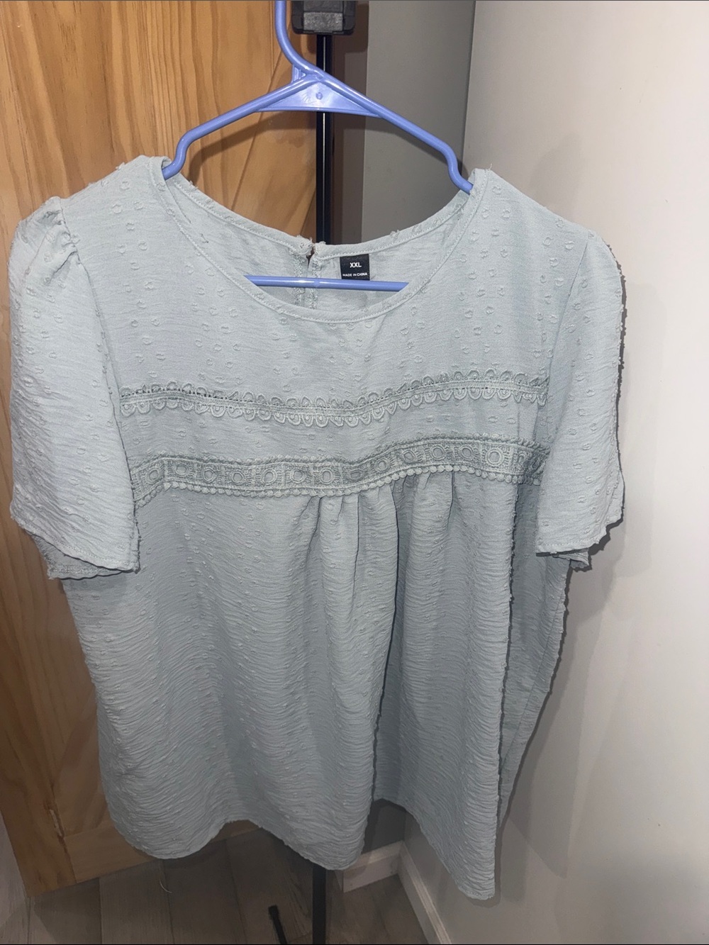 Source Unknown Pale Blue Textured Short-Sleeve Blouse